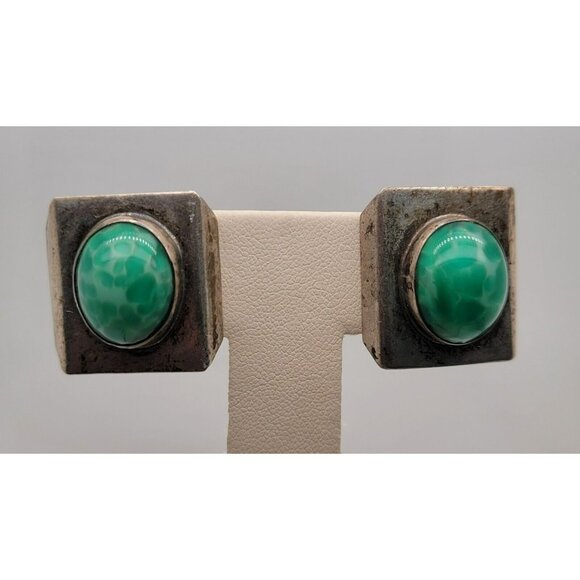 VTG Taxco Mexico Sterling Silver & Peking Glass Screw Back Artisan Earrings! 123 - Picture 4 of 8
